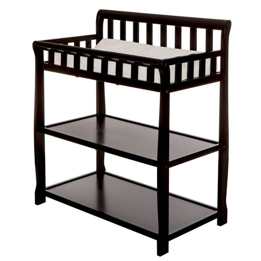 Modern Black Wooden Baby Changing Table with Safety Rail Mattress Pad and Strap-1