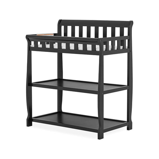 Modern Black Wooden Baby Changing Table with Safety Rail Mattress Pad and Strap-0