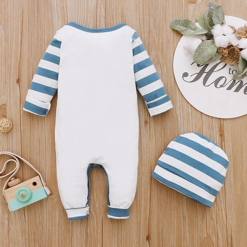 2Piece Winter Cotton Baby Boy Clothes Set Long Sleeve Romper+Hat Letter Print Kids Clothing for Newborn Fall Baby Outfits D30
