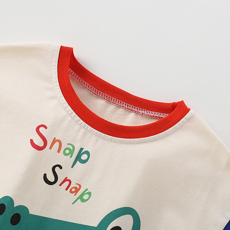 Summer Baby Kids Casual Animals Cartoon Pattern T-shirt and Shorts Clothing Set for Boys