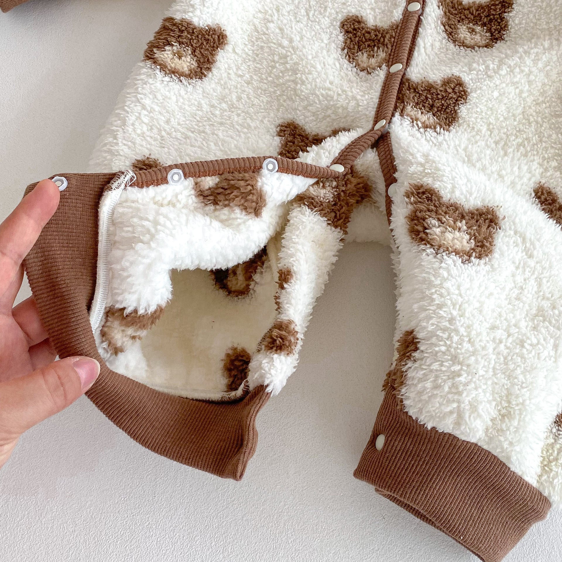 Winter Arrival Baby Cute Teddy Hooded Design Warm Fleece Rompers