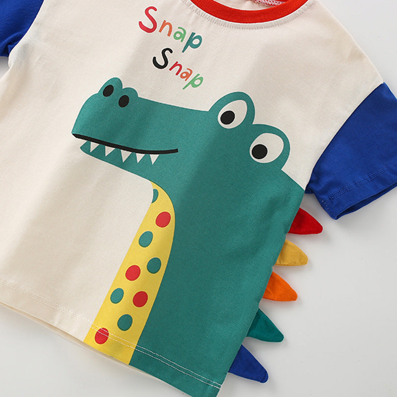 Summer Baby Kids Casual Animals Cartoon Pattern T-shirt and Shorts Clothing Set for Boys