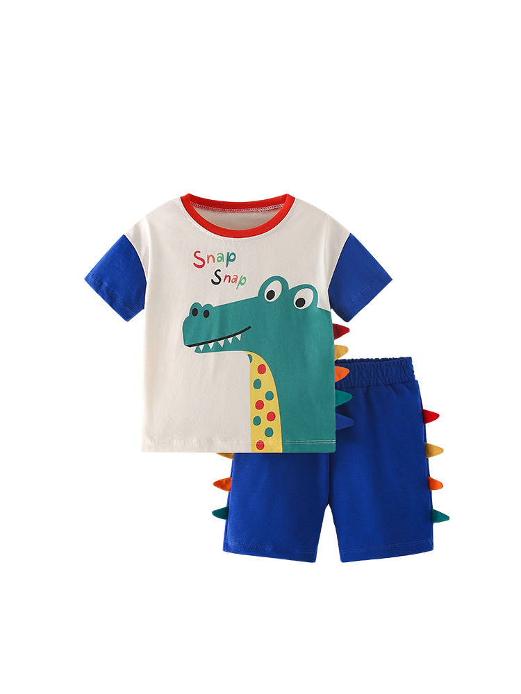 Summer Baby Kids Casual Animals Cartoon Pattern T-shirt and Shorts Clothing Set for Boys