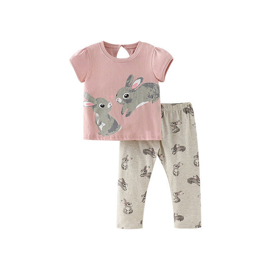 Baby Kids Girls Cartoon Short Sleeves Top And Pants Casual Clothing Set-0