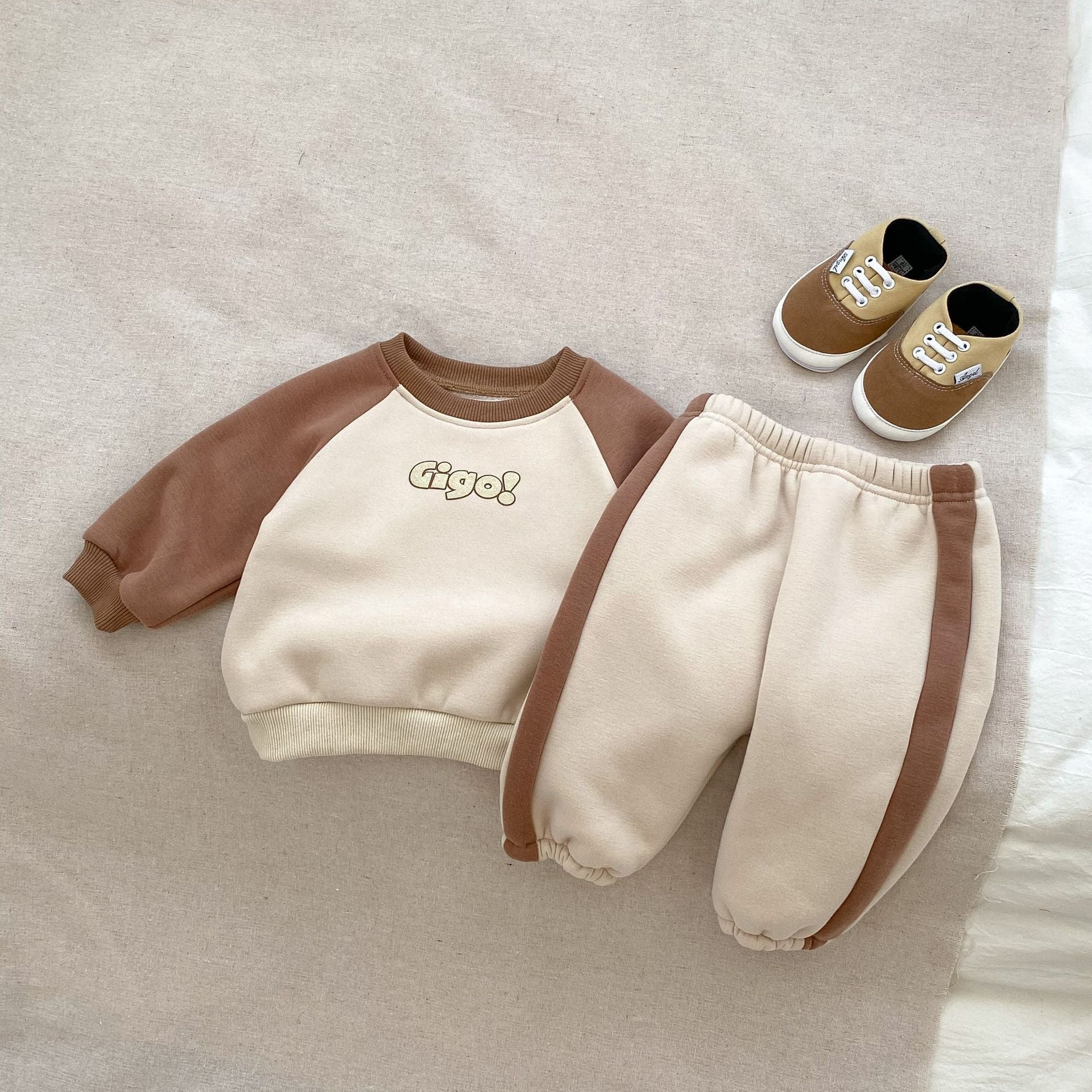 Baby Boy Alphabet Thicken Long-Sleeved Combo Long Pants Sets In Winter